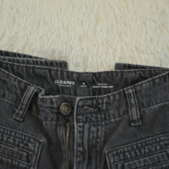 Old Navy High Rise Baggy Wide Leg Women's 0 Petite Black Drapey Denim - Picture 3 of 4